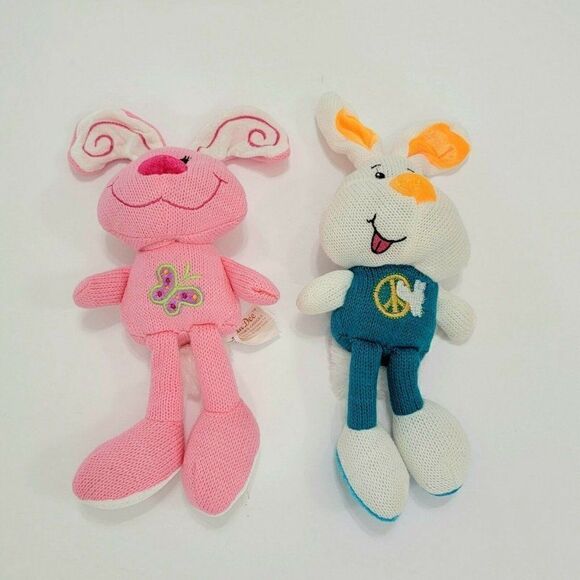2 Dan Dee EASTER BUNNY SOCK RABBITS  Coll. Choice Blue Pink Knit Plush 10" - Picture 5 of 9
